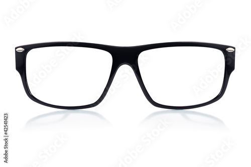 Photo: Black framed glasses on a white background Black framed glasses on a white background