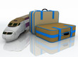 suitcases and train. conception of journey on railway