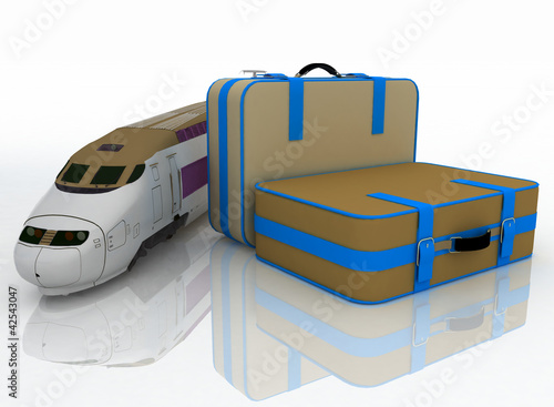 Illustration: suitcases and train. conception of journey on railway suitcases and train. conception of journey on railway