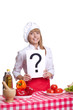 Photo: Attractive cook woman a over white background Attractive cook woman a over white background