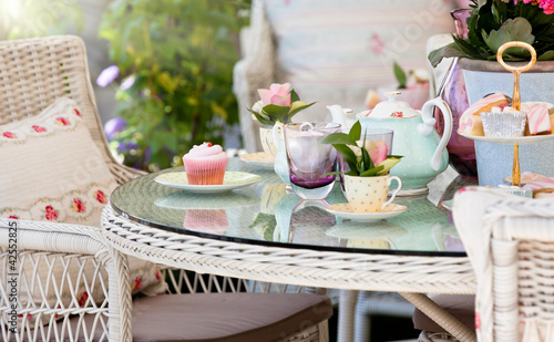 Photo: Afternoon tea and cakes in the garden Afternoon tea and cakes in the garden