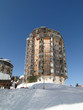High rise ski condos and skiers