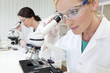 Female Scientific Research Team Using Microscopes in a Laborator