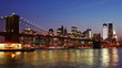 Manhattan skyline and Brooklyn bridge at sunset. Time lapse