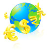 Currencies signs globe concept