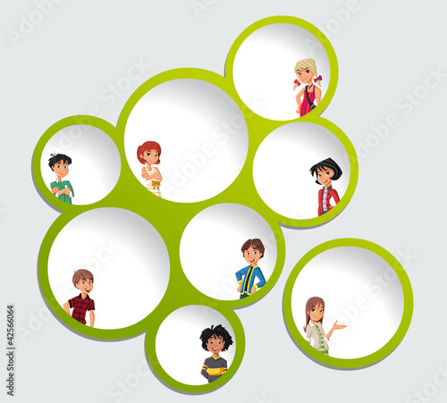 Vector: Green template for advertising brochure with teenager students Green template for advertising brochure with teenager students
