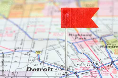 Photo: Detroit flagged on a map Detroit flagged on a map