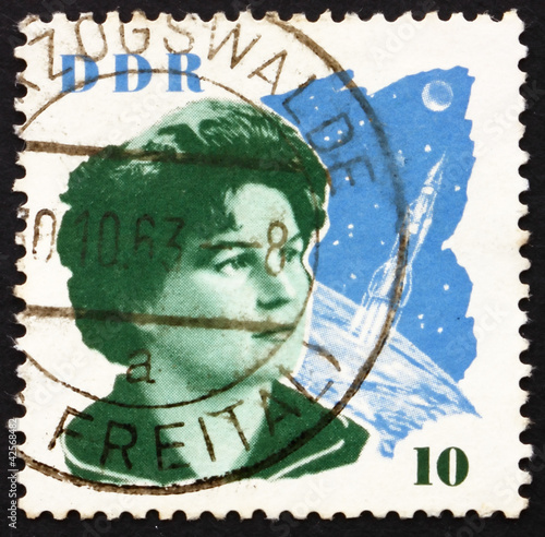 Photo: Postage stamp GDR 1963 Valentina Tereshkova and Space Craft Postage stamp GDR 1963 Valentina Tereshkova and Space Craft