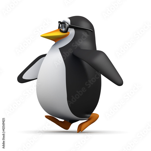 Illustration: 3d Penguin in glasses is running very fast 3d Penguin in glasses is running very fast