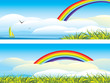 Sky landscape with clouds and rainbow
