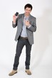 Smart guy pointing at smartphone screen
