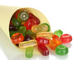 Tasty colorful candies in bright bag