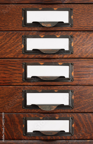 Photo: Old Flat File Drawers With Blank Labels Old Flat File Drawers With Blank Labels