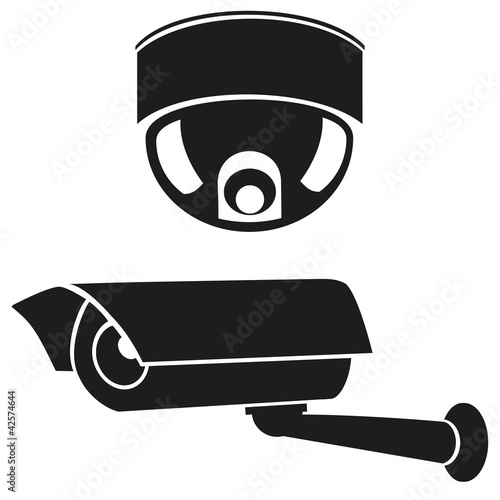 Vector: black and white icons of surveillance cameras black and white icons of surveillance cameras