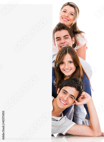 Foto: Happy people with banner Happy people with banner