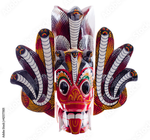 Photo: Sri Lankan red head mask isolated on white background Sri Lankan red head mask isolated on white background