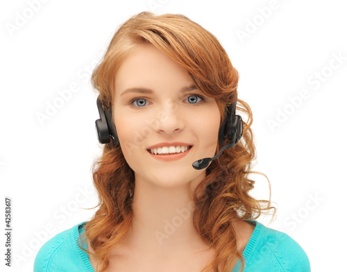 Photo: friendly female helpline operator friendly female helpline operator