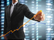 touching display screen with statistics graph and data informati