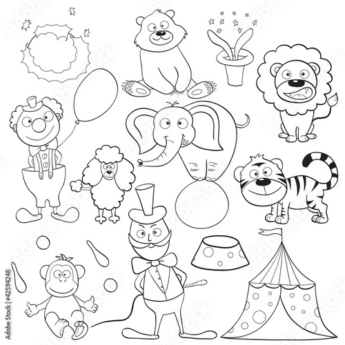 Vector: Coloring book with circus elements Coloring book with circus elements