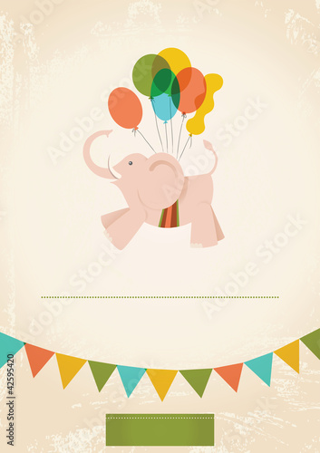 Vektor: Circus elephant, flying on balloons Circus elephant, flying on balloons