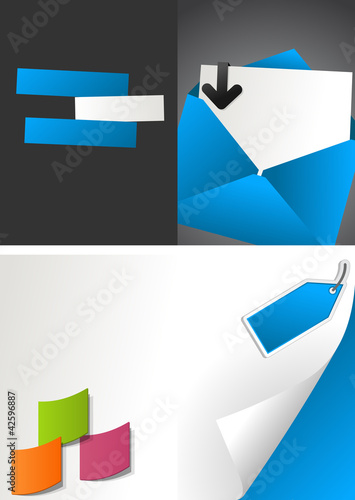 Vektor: Blue template with paper letter and envelope Blue template with paper letter and envelope