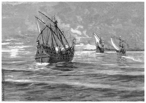 Illustration: Christophus Colombus : his 3 Ships - 15th century Christophus Colombus : his 3 Ships - 15th century