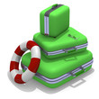 Green suitcases with sunglasses