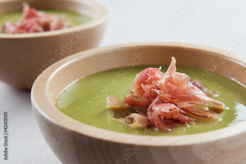 Photo: bowl of vegetable soup with ham bowl of vegetable soup with ham