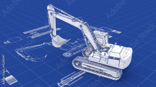 Illustration: Excavator Blueprint Excavator Blueprint