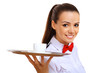 Photo: Young waitress with an empty tray Young waitress with an empty tray