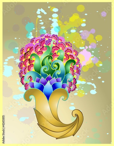 Vector: Golden horn of plenty with floral patterns. Golden horn of plenty with floral patterns.
