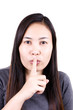 Woman stop talk with finger.