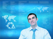 Photo: Business person and technology related background Business person and technology related background