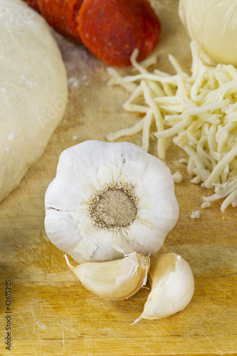 Photo: pizza ingredients focusing the garlic pizza ingredients focusing the garlic