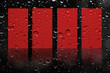 Photo: Artwork red label on rain drop abstract black background Artwork red label on rain drop abstract black background