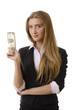 Businesswoman Holding a Fake US Dollar Note Banknote - Isolated