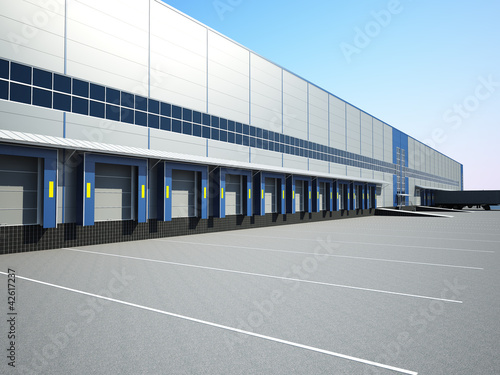 Illustration: warehouse exterior. Loading docks warehouse exterior. Loading docks