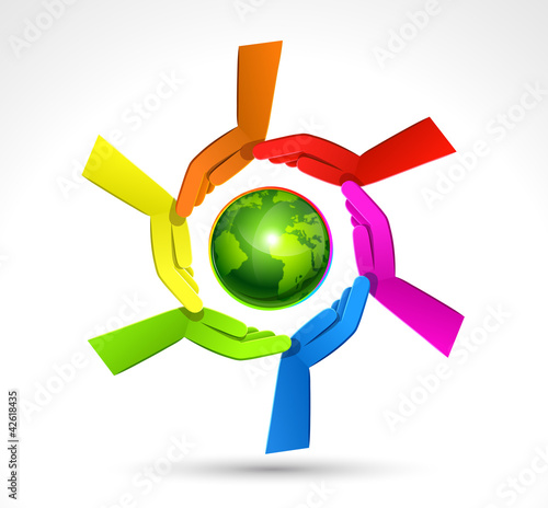 Vektor: Color Hands Surrounding the Earth Globe. Vector Color Hands Surrounding the Earth Globe. Vector