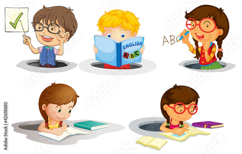 Vektor: kids studying kids studying