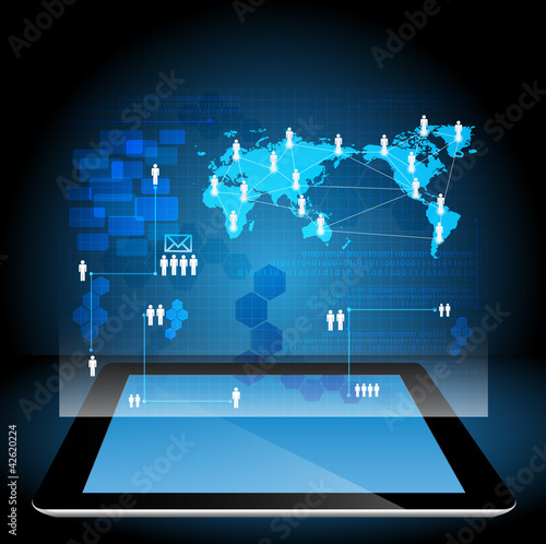 Vector: Vector virtual business network process diagram on tablet PC Vector virtual business network process diagram on tablet PC