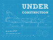 Vector: Under construction on a blueprint paper with airplane Under construction on a blueprint paper with airplane
