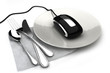 Ordering food online, concept with mouse on a plate