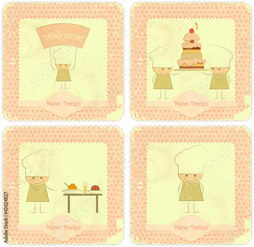 Vector: Vintage Set of kids menu Card Designs with chefs Vintage Set of kids menu Card Designs with chefs
