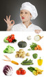 Female chef with vegetable collection