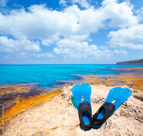 Photo: Balearic Formentera island with scuba diving fins Balearic Formentera island with scuba diving fins