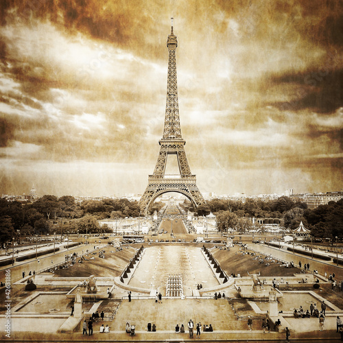 Eiffel tower from Trocadero monochrome vintage