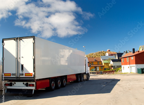 Photo: Truck on the streets of norwegian village Truck on the streets of norwegian village