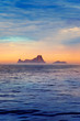 Ibiza sunset in Balearic islands view from sea