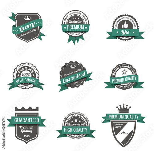 Vector: Vintage Labels set. Logo retro. Trendy design. High quality. Vintage Labels set. Logo retro. Trendy design. High quality.