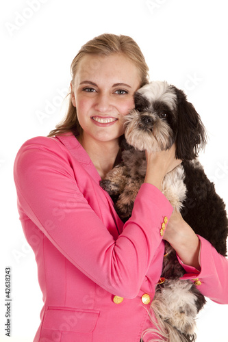 Photo: woman pink jacket love dog woman pink jacket love dog